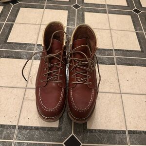Brown Leather Moc-Toe Boots with Thick Soles